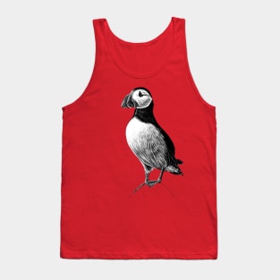 Atlantic Puffin - wild seabird - black and white animal ink illustration Tank Top